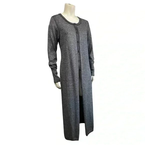 PERUVIAN CONNECTION metallic gray long cardigan duster dress women’s large - Picture 2 of 15